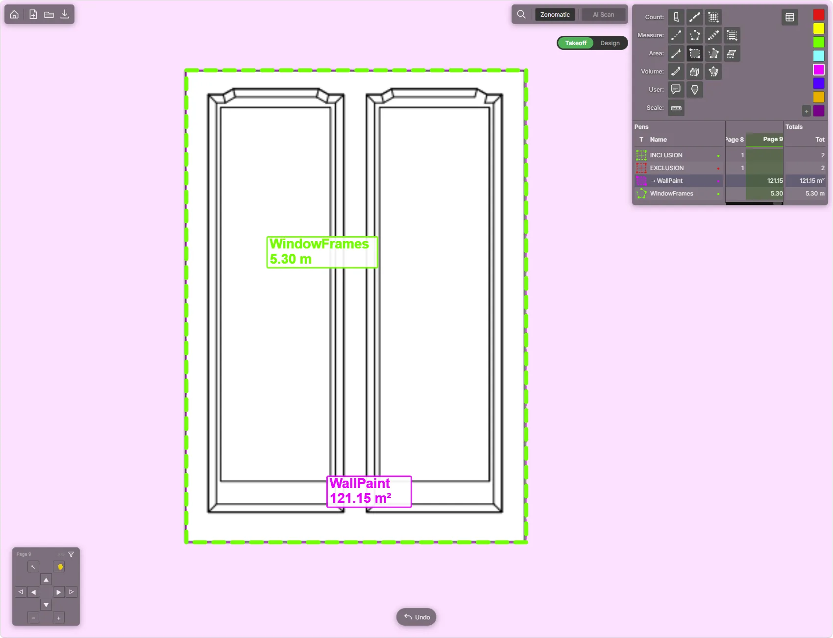 A wall area with window openings cut out, the cut perimeters priced separately as frame work