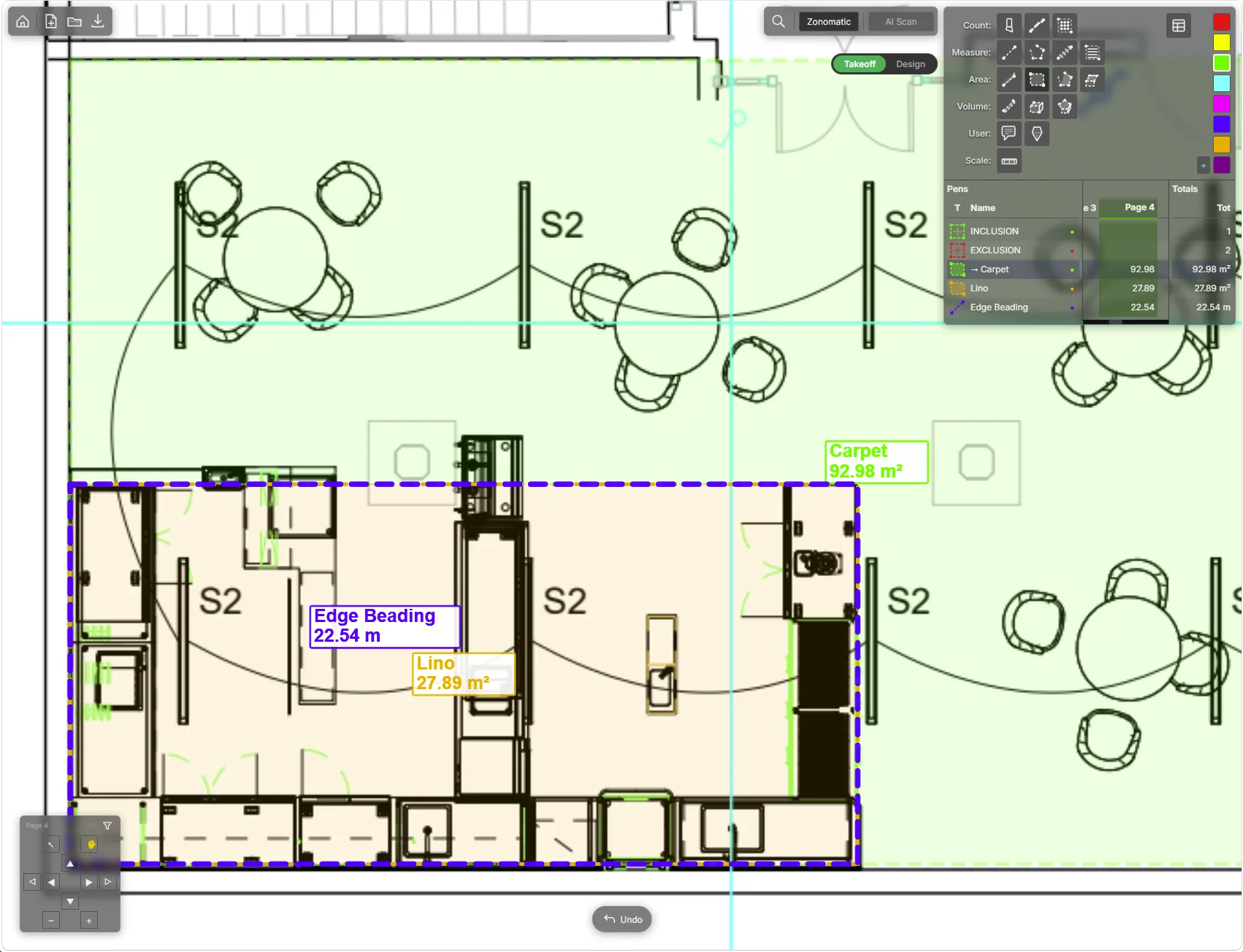 An area with a section cut out, the cutout priced as its own material rather than simply deducted
